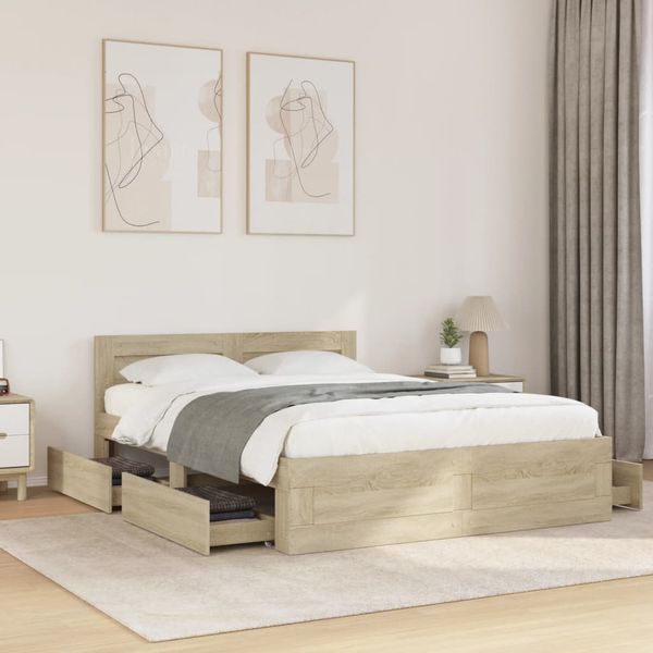 vidaXL Posteľný rám s čelom dub sonoma 135x190 cm kompozitné drevo