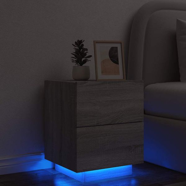 vidaXL Nočný stolík s LED svetlami sivý dub sonoma kompozitné drevo