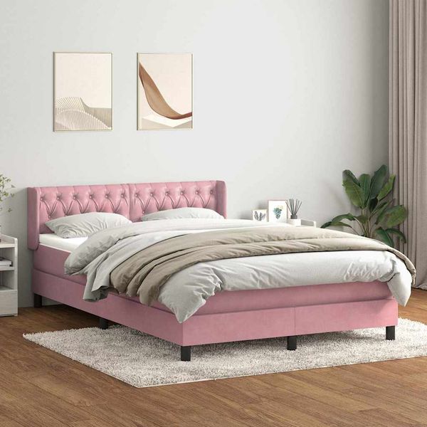 vidaXL Posteľný rám boxsping s matracom ružový 140x210 cm zamat