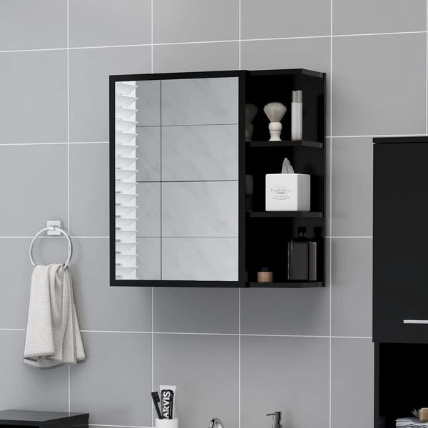 vidaXL Skrinka so zrkadlom, čierna 62,5x20,5x64 cm, kompozitné drevo