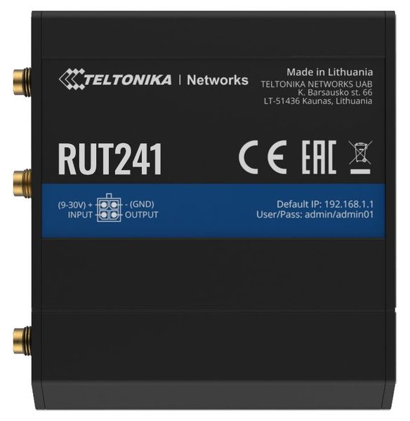 Teltonika LTE Wi-Fi Router RUT241, 2,4 GHz, 802.11b/g/n, 2/3/4G, LTE, 1x DI/DO Router, LTE, Wi-Fi, 2,4GHz, 802.11b/g/n, 2/3/4G, 1x DI/DO