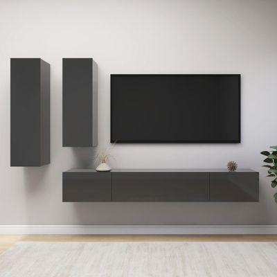 vidaXL 4-dielna súprava TV skriniek lesklá sivá drevotrieska