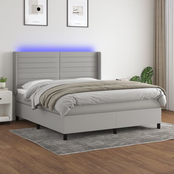 vidaXL Posteľ boxsping s matracom a LED bledosivá 160x200 cm látka