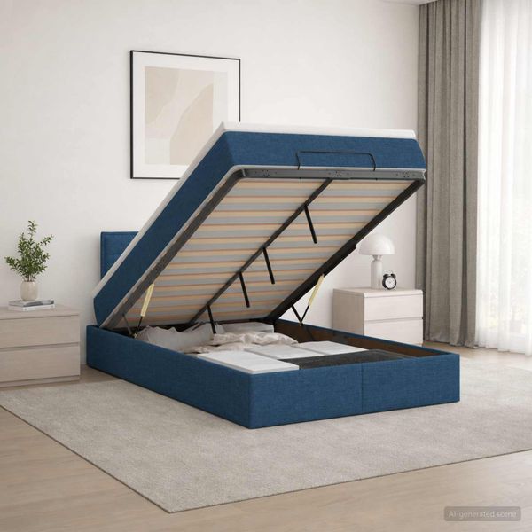 vidaXL Ottoman posteľ s matracom a LED Modrá 120 x 200 cm Látka