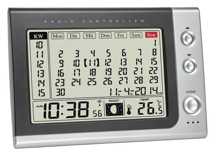 60.2529.54 TFA Digitálny rádiom riadený budík s kalendárom, čierno-strieborný