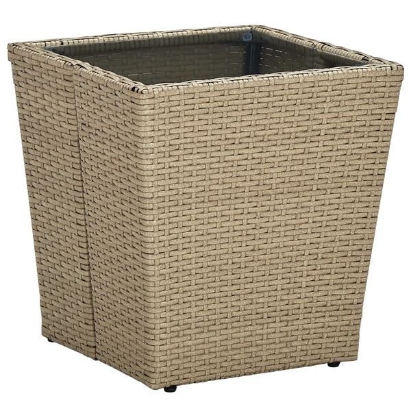 vidaXL Čajový stolík béžový 41,5x41,5x44 cm polyratan a tvrdené sklo