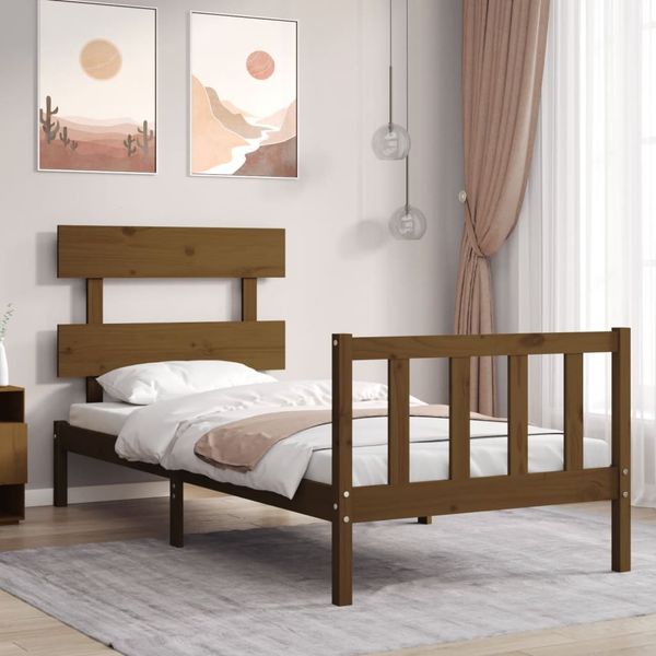 vidaXL Posteľný rám s čelom medovohnedý 90x200 cm masívne drevo