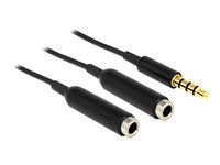 Audio separátor - 4-pólový mini jack so zdierkami (samica) do 4-pólový mini jack so zástrčkami (samec) - 25 cm - čierna