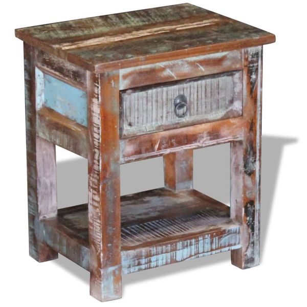 vidaXL Príručný stolík s 1 zásuvkou, recyklovaný masív 43x33x51 cm