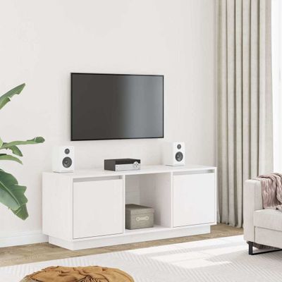 vidaXL TV skrinka biela 110,5x35x44 cm masívna borovica