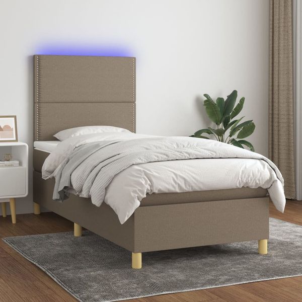 vidaXL Posteľ boxsping s matracom a LED sivohnedá 80x200 cm látka
