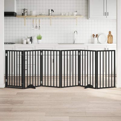 vidaXL Brána pre psa dvere sklad. 6-panel. čierna 300cm topoľové drevo