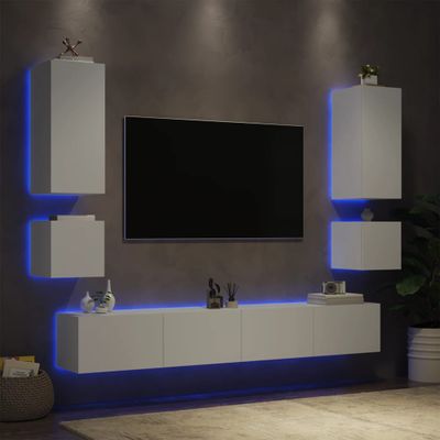 vidaXL 6-dielne TV nástenné skrinky s LED svetlami biele
