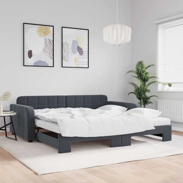 vidaXL Rozkladacia denná posteľ s matracmi tmavosivá 100x200 cm zamat
