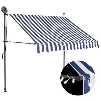 vidaXL Ručne zaťahovacia markíza s LED 150 cm, modro biela