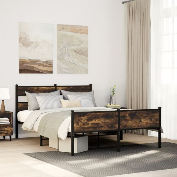 vidaXL Kovový posteľný rám bez matraca dymový dub 160x200 cm