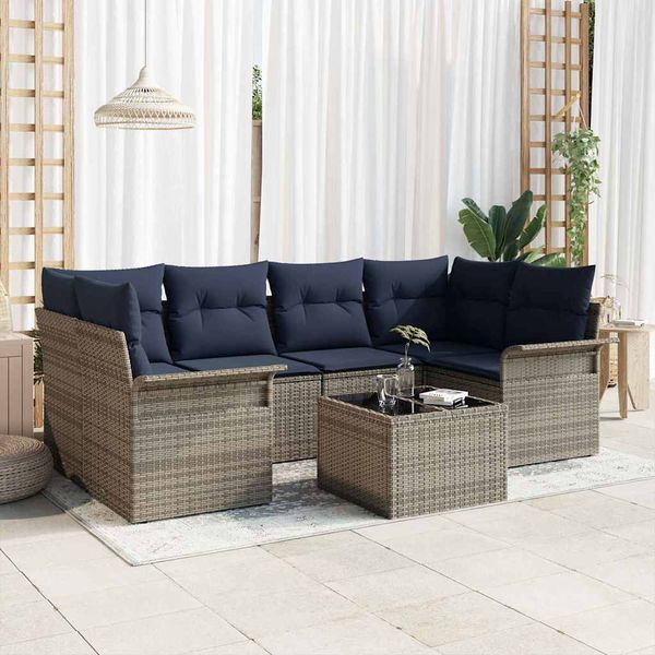 vidaXL Súprava záhradných pohoviek 7 pcs Šedá a námornícka modrá
