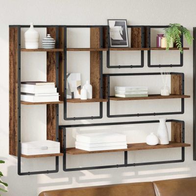 vidaXL Sada nástenných políc 6 ks Staré drevo 100 x 25 x 30 cm