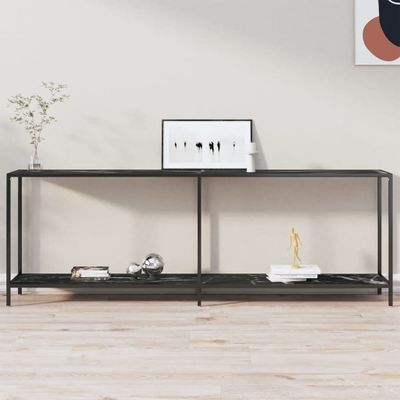 vidaXL Konzolový stolík čierny 220x35x75,5 cm tvrdené sklo
