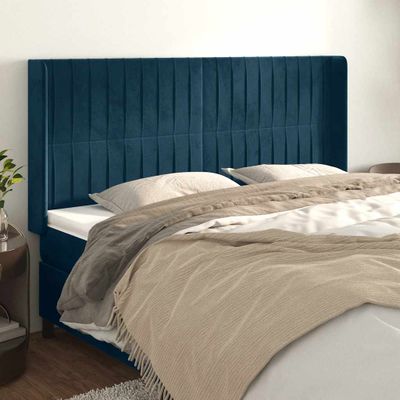 vidaXL Čelo postele so záhybmi tmavomodrá 163x16x118/128 cm zamat