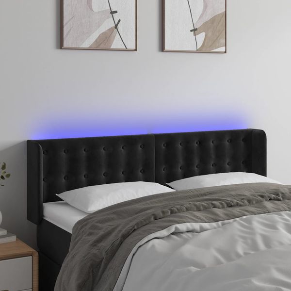vidaXL Čelo postele s LED čierne 147x16x78/88 cm zamat