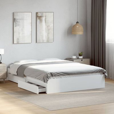 vidaXL Posteľný rám so zásuvkami biely 140x200 cm kompozitné drevo