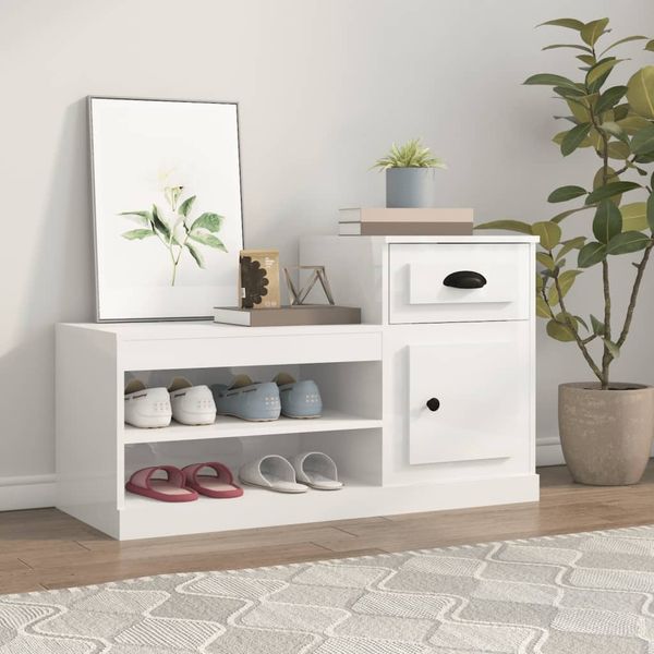 vidaXL Botník lesklý biely 100x42x60 cm kompozitné drevo