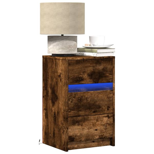 vidaXL Nočný stolík s LED svetlami dymový dub kompozitné drevo