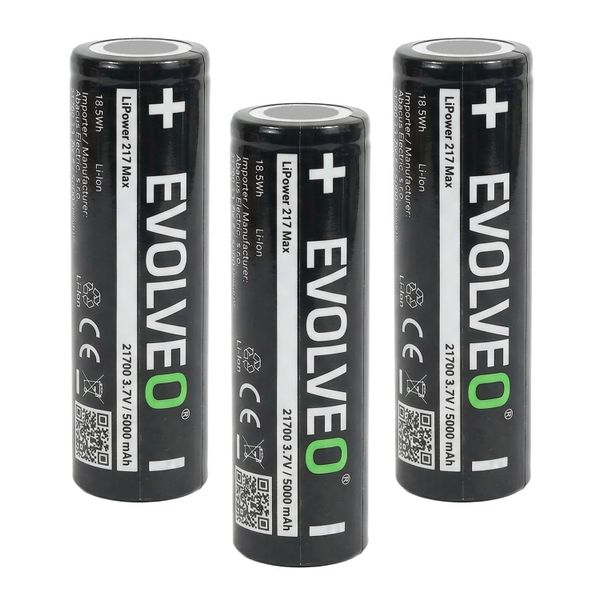 EVOLVEO LiPower 217 Max 5000 - Li-ion batéria 21700 (3.7 V / 5000 mAh) 3 ks