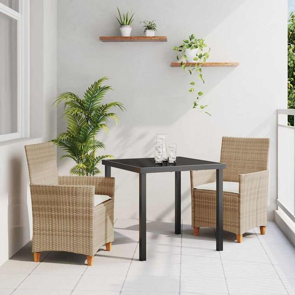 vidaXL Záhradný jedálenský set 3 pcs Béžová polyratan