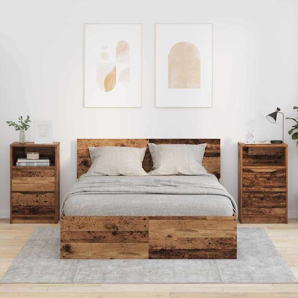 vidaXL Nočné stolíky so zásuvkou 2 pcs Staré drevo 40 x 30 x 467 cm