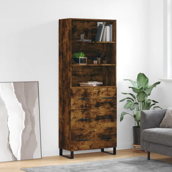 vidaXL Vysoká skrinka dymový dub 69,5x34x180 cm spracované drevo