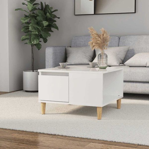 vidaXL Konferenčný stolík lesklý biely 55x55x36,5 cm spracované drevo