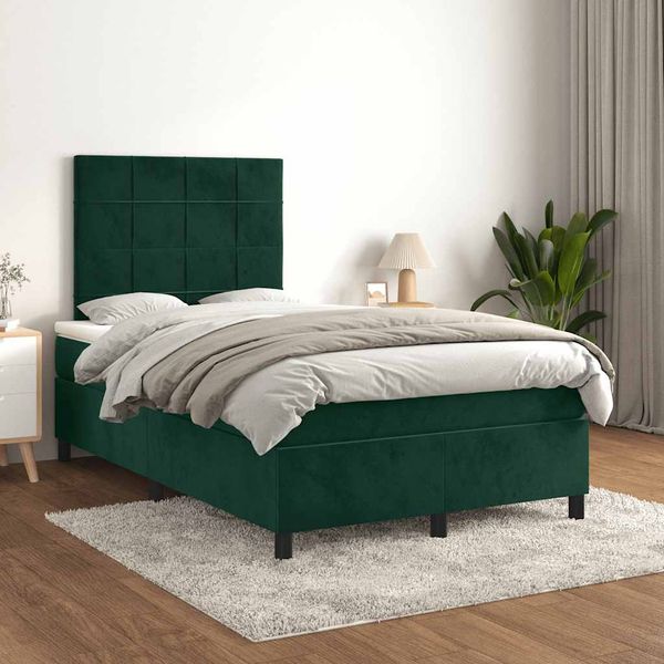 vidaXL Posteľný rám boxsping s matracom tmavozelený 120x200 cm zamat
