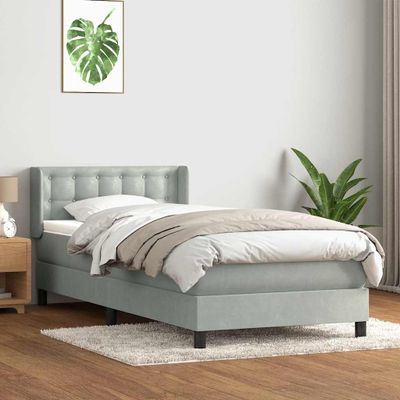 vidaXL Posteľný rám boxsping s matracom bledosivý 90x220 cm zamat