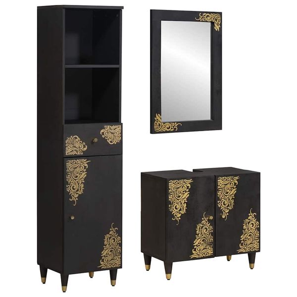 vidaXL Set kabinetov do kúpeľne 3 pcs Čierna Masívne mango drevo