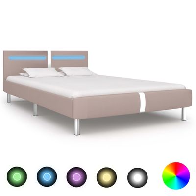 vidaXL Posteľný rám s LED, kapučínová farba, umelá koža 120x200 cm