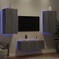 vidaXL 4-dielne TV nástenné skrinky s LED sivé sonoma kompozitné drevo