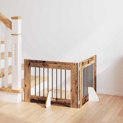 vidaXL Brána pre psov so stojanmi 2 pcs Staré drevo 80 x 60 cm