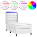 vidaXL Boxspring posteľ s matracom a LED biela 90x190 cm umelá koža