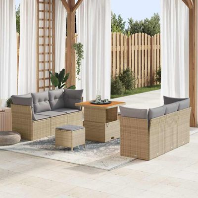 vidaXL Súprava záhradných pohoviek 9 pcs Beige a svetlo šedá polyratan
