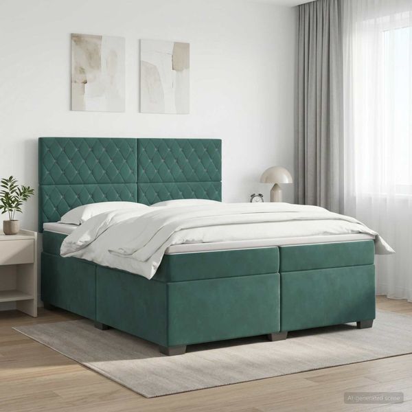 vidaXL Posteľ boxspring s matracom Tmavozelená 200 x 200 cm Zamat