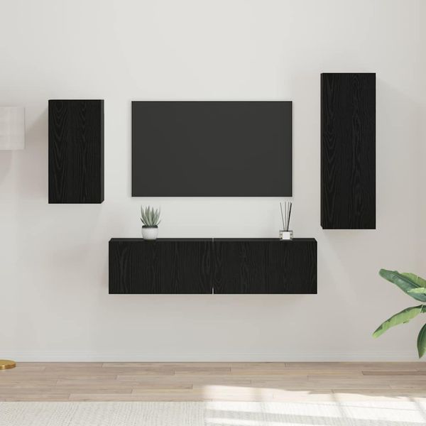 vidaXL Zostava TV skriniek Nástenný 4 pcs Čierny dub Kompozitné drevo