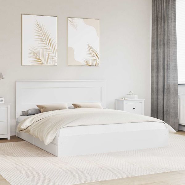 vidaXL Úložná posteľ so zásuvkou Biela 200 x 200 cm Kompozitné drevo