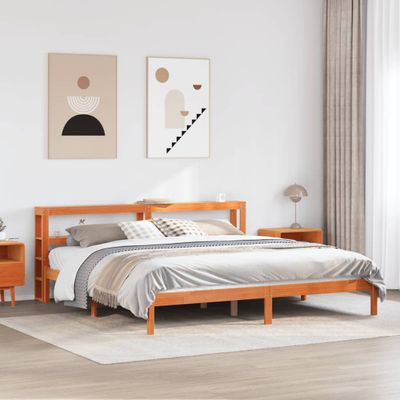 vidaXL Posteľný rám s čelom voskovo hnedý 200x200 cm borovicový masív