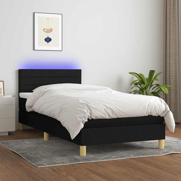 vidaXL Posteľ boxsping s matracom a LED čierna 90x200 cm látka