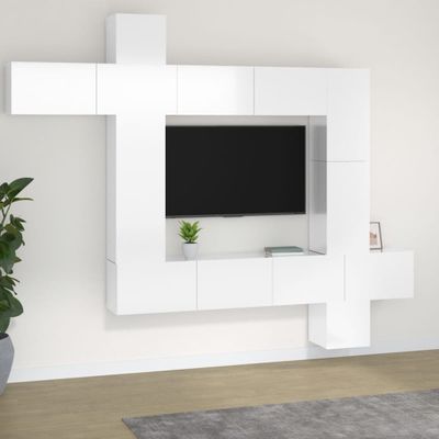 vidaXL 9-dielna súprava TV skriniek lesklá biela spracované drevo