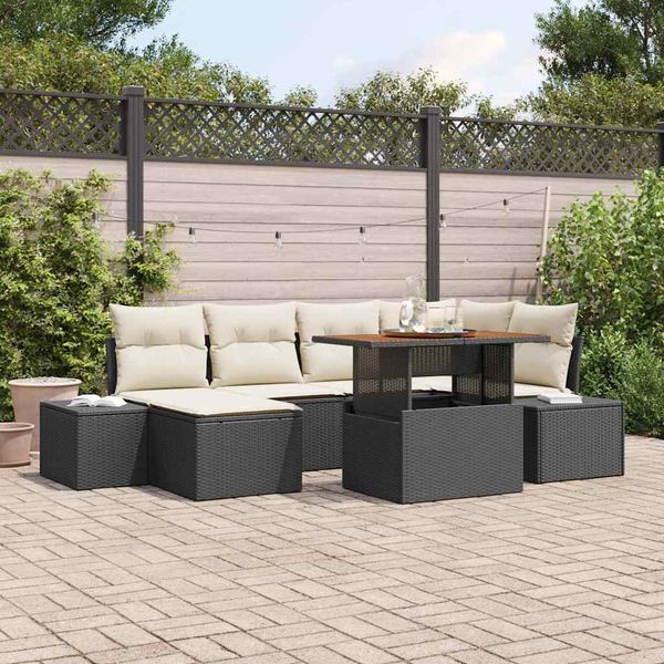 vidaXL Súprava záhradných pohoviek s úložiskom 7 pcs Čierna Poly ratan