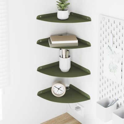 vidaXL Závesná polica s poličkou 4 pcs Olivová zelená 24 x 24 x 2 cm