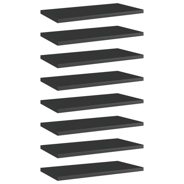vidaXL Prídavné police 8 ks, lesklé čierne 40x20x1,5 cm, drevotrieska
